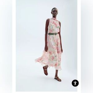PRINTED FLOUNCED DRESS. Floral Sleeveless-Size XL